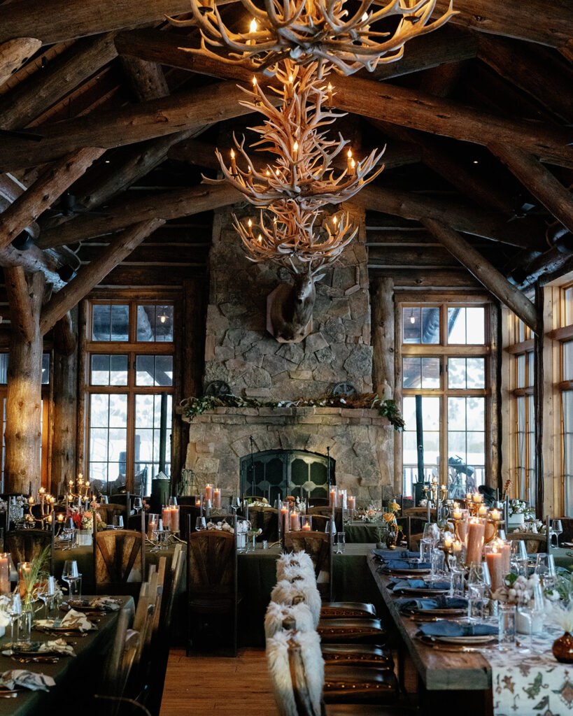 The Lodge rehearsal dinner wedding venue space at Brush Creek Ranch