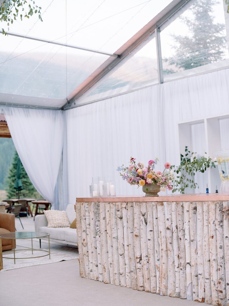Pine Creek Cookhouse tented cocktail hour for wedding
